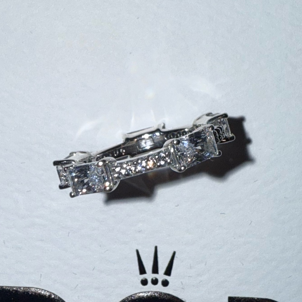 Pandora Silver Rectangular Bars Sparkling Pavé Ring, size 4.5